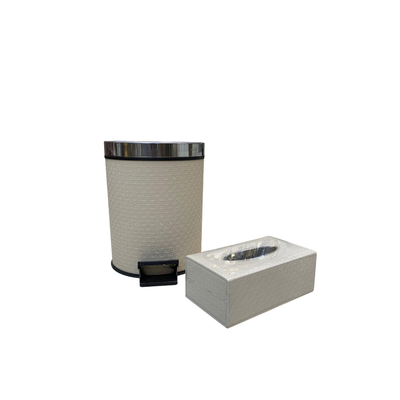 Luxury Beige Leather Dustbin & Tissue Box Set