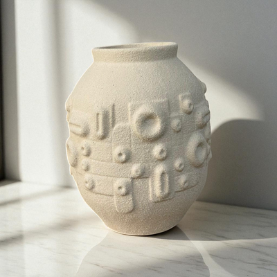 Geometric Embossed Ceramic Vase
