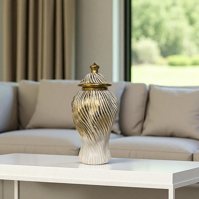 Luxury Ceramic Candy Jar White And Golden Wavse