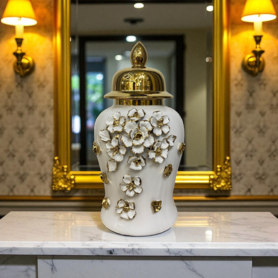 Floral Elegance White-Gold Porcelain Urns