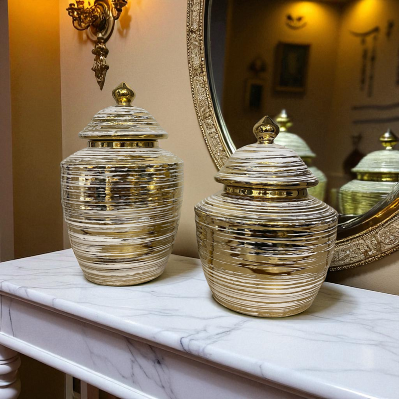 Golden Wave Textured Ceramic Mini Jars