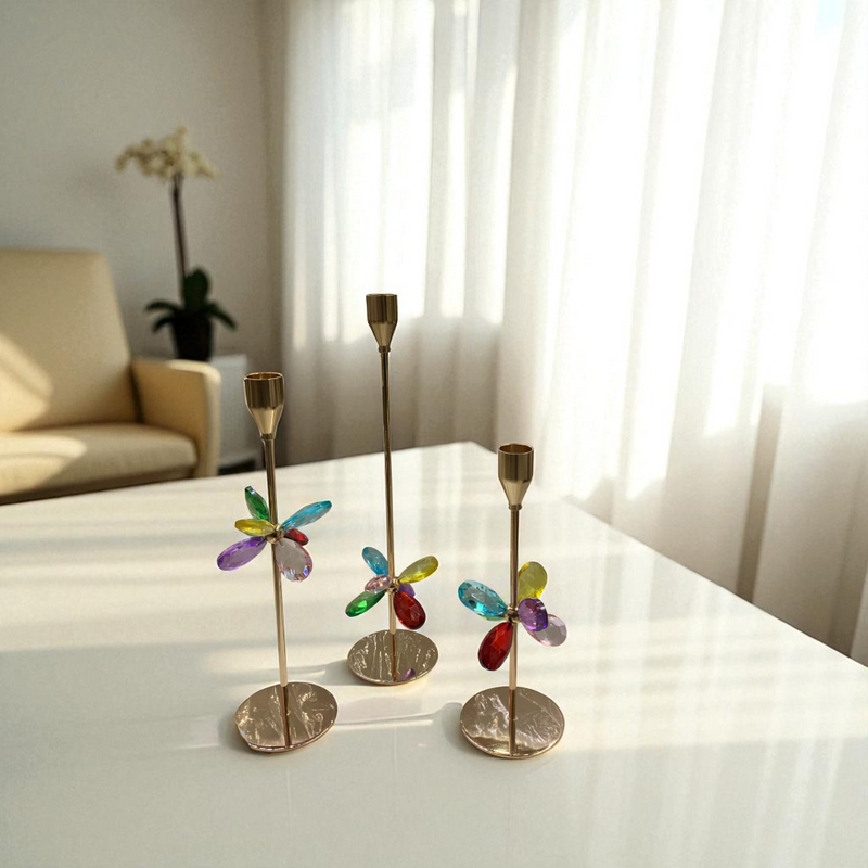 Luxury Gold Metallic & Crystal Candle Stand Set – 3 Pieces