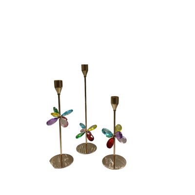Luxury Gold Metallic & Crystal Candle Stand Set – 3 Pieces