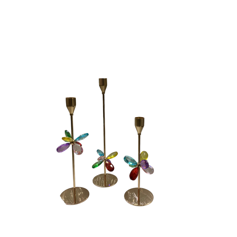 Luxury Gold Metallic & Crystal Candle Stand Set – 3 Pieces