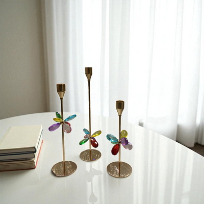 Luxury Gold Metallic & Crystal Candle Stand Set – 3 Pieces