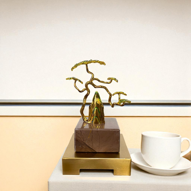Miniature Bonsai Brass Tree Decor