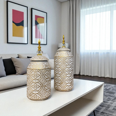 Imperial White-Gold Ceramic Jars