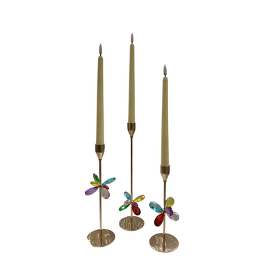 Luxury Gold Metallic & Crystal Candle Stand Set – 3 Pieces
