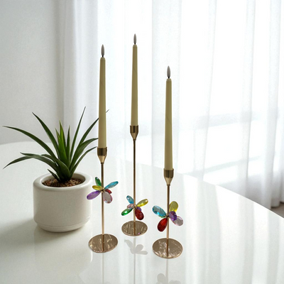 Luxury Gold Metallic & Crystal Candle Stand Set – 3 Pieces