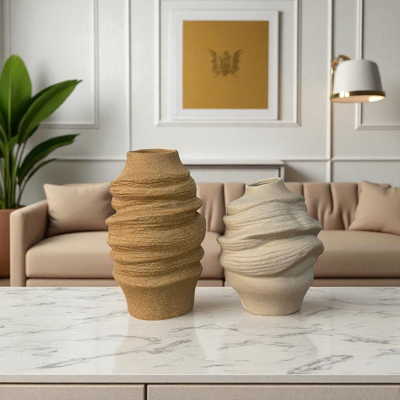 Wavy Textured Ceramic Vase
