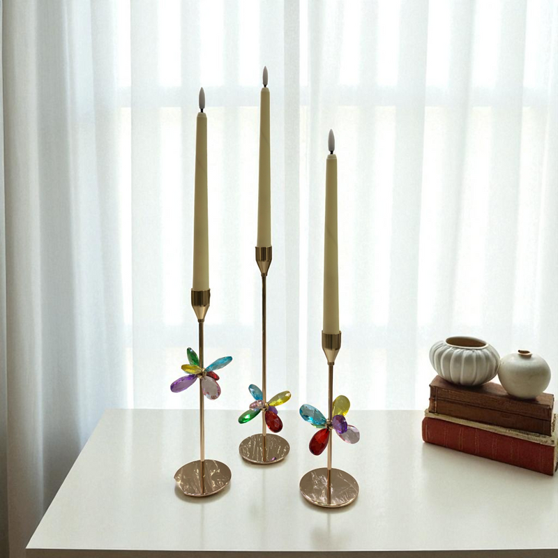 Luxury Gold Metallic & Crystal Candle Stand Set – 3 Pieces