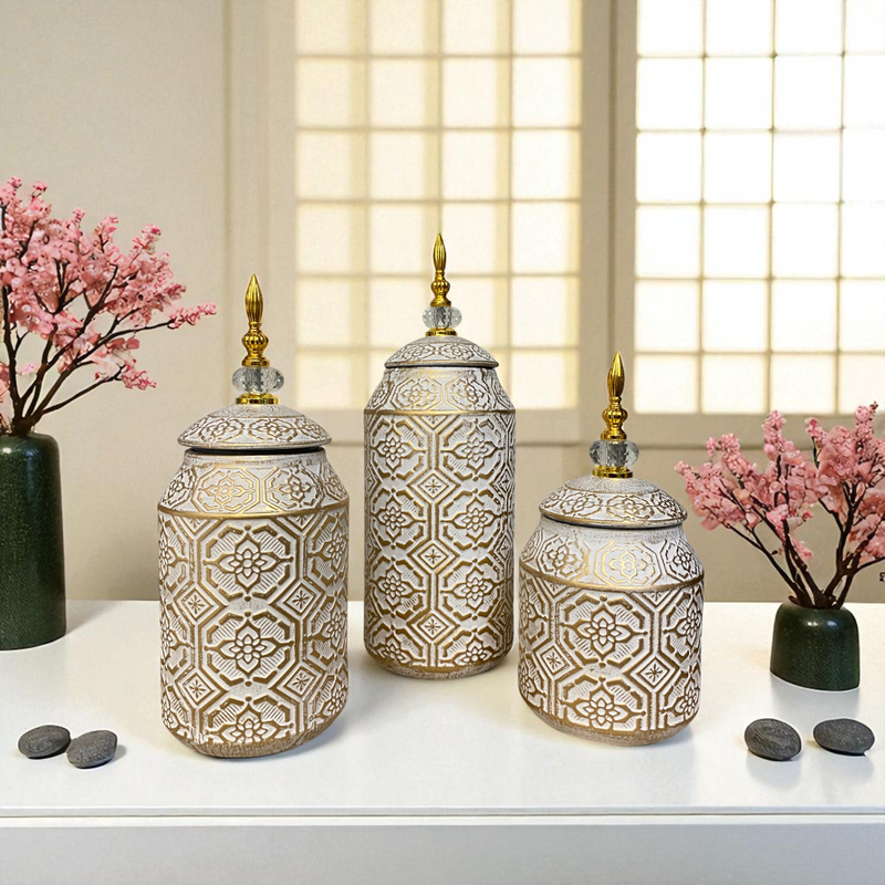 Imperial White-Gold Ceramic Jars