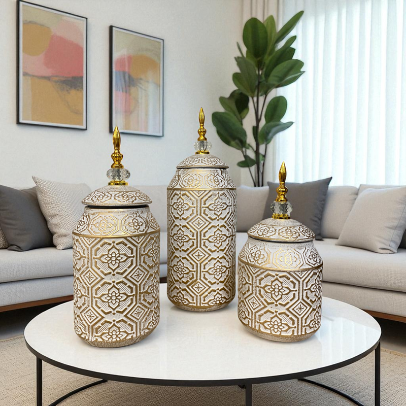 Imperial White-Gold Ceramic Jars