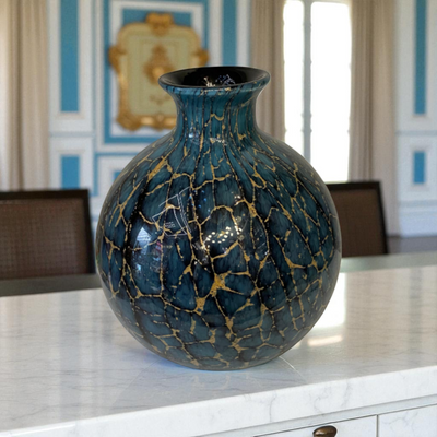 Heavy Glass Vases with Violet Blooms