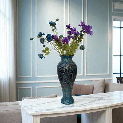 Heavy Glass Vases with Violet Blooms