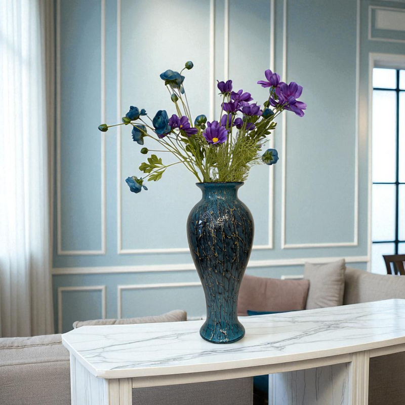 Heavy Glass Vases with Violet Blooms