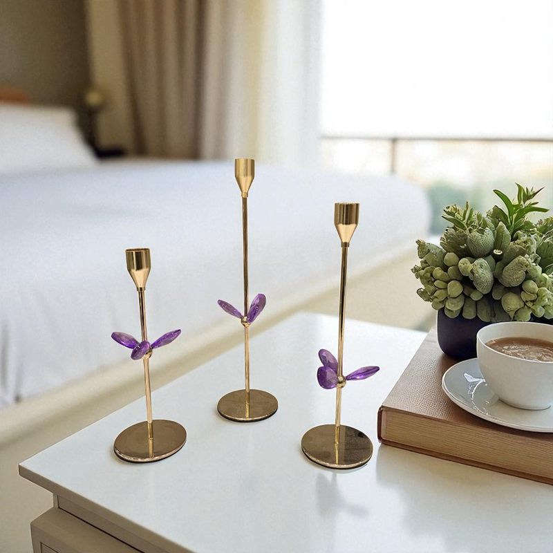 Luxury Golden Metallic Candle Stand Set