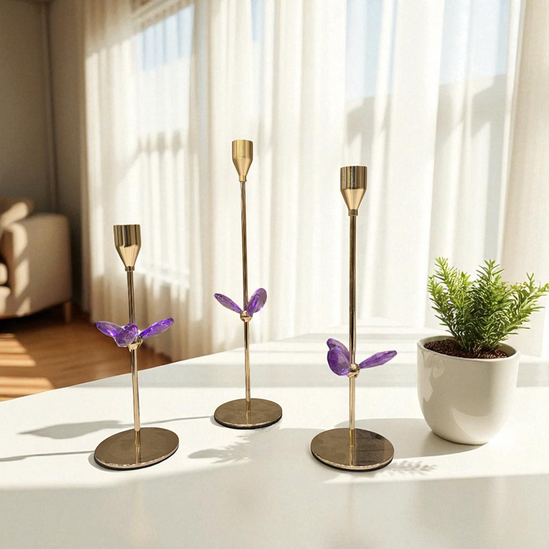 Luxury Golden Metallic Candle Stand Set