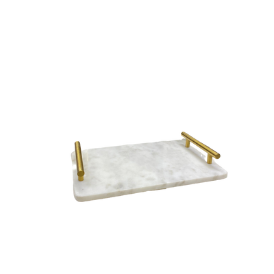 Luxe Rectangular Marble Tray with Brass Handles
