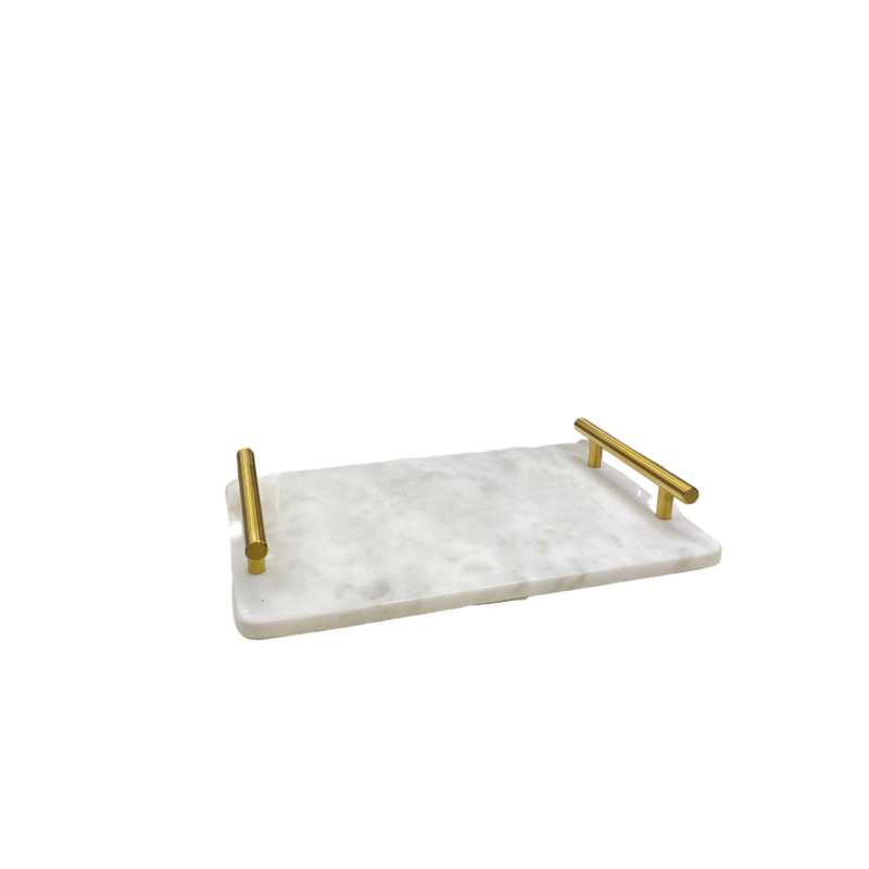 Luxe Rectangular Marble Tray with Brass Handles