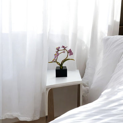 Modern Brass Floral Sculpture with Crystal Base