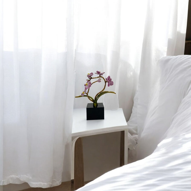 Modern Brass Floral Sculpture with Crystal Base