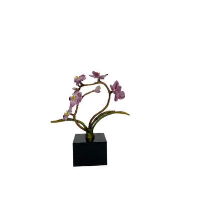 Modern Brass Floral Sculpture with Crystal Base