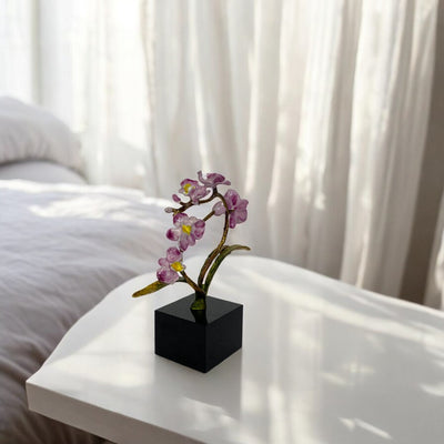 Modern Brass Floral Sculpture with Crystal Base
