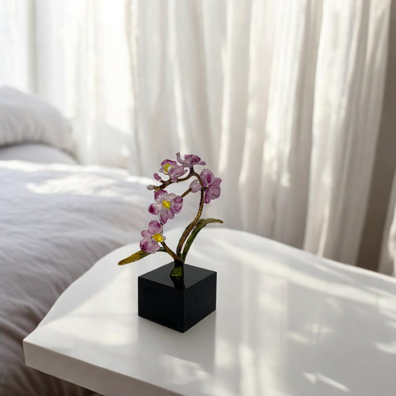 Modern Brass Floral Sculpture with Crystal Base