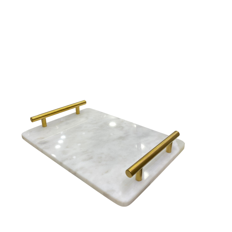 Luxe Rectangular Marble Tray with Brass Handles