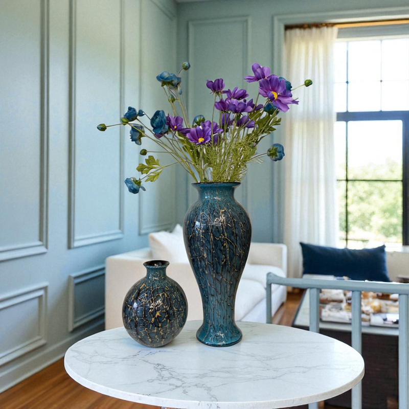 Heavy Glass Vases with Violet Blooms