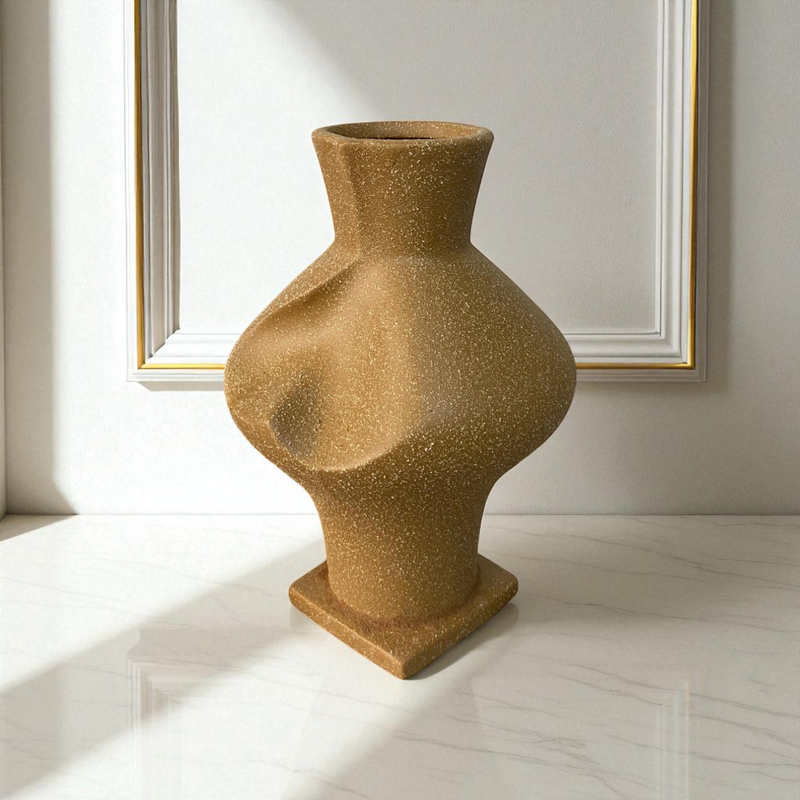 Matte Sand-Textured Abstract Ceramic Vase