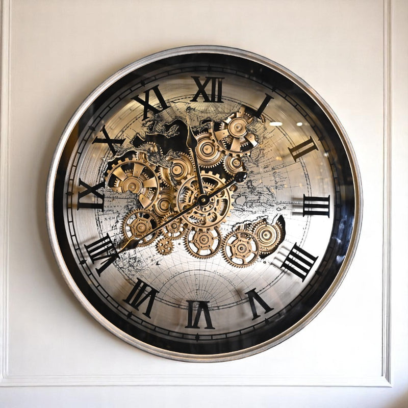 Roland Round Industrial Moving Cogs Wall Clock