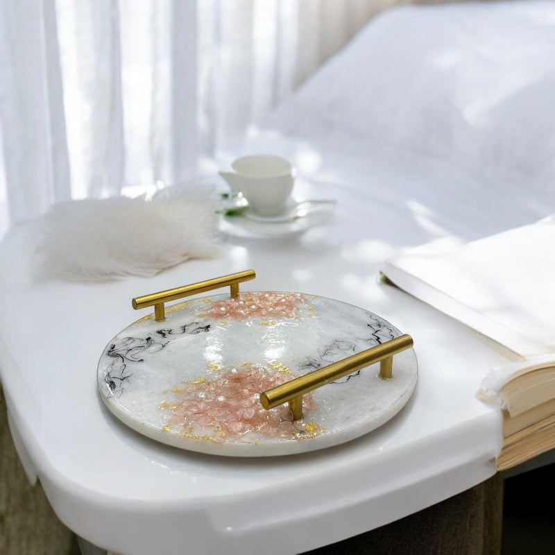 Floral Design Round Resin-Art Tray