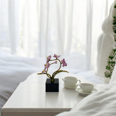 Modern Brass Floral Sculpture with Crystal Base