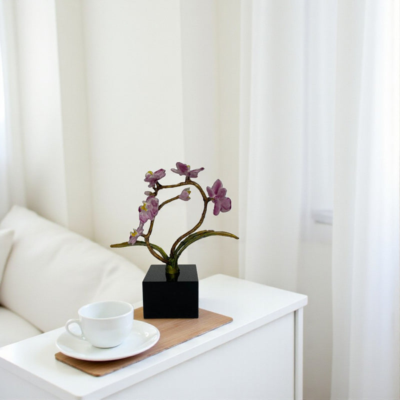 Modern Brass Floral Sculpture with Crystal Base