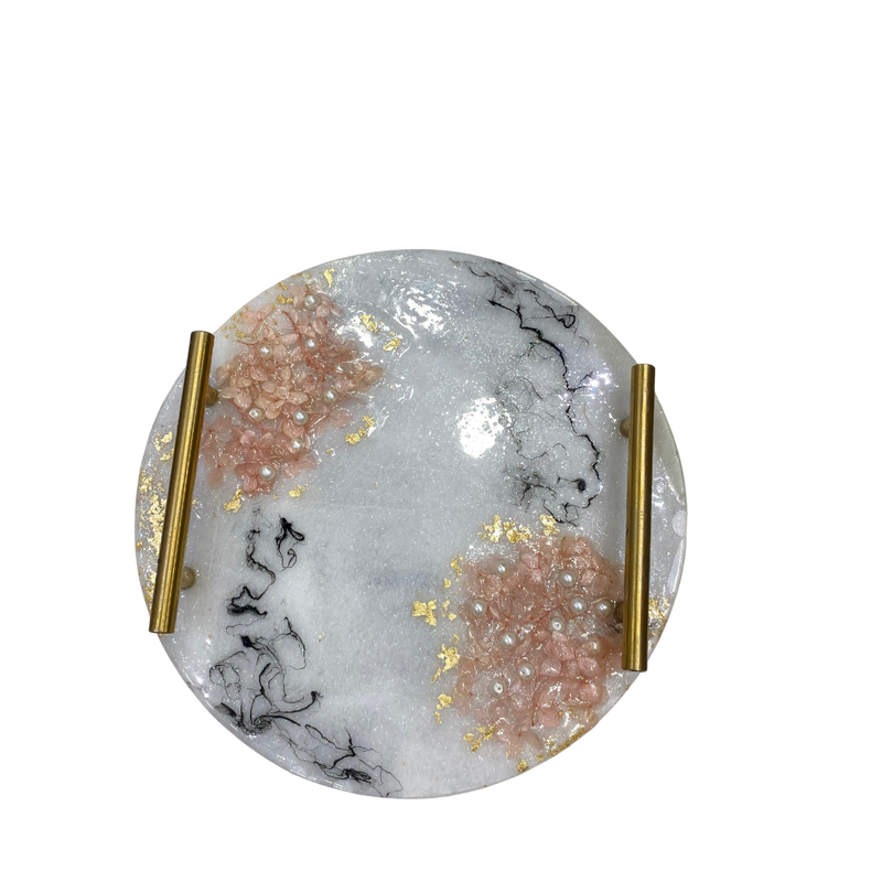 Floral Design Round Resin-Art Tray