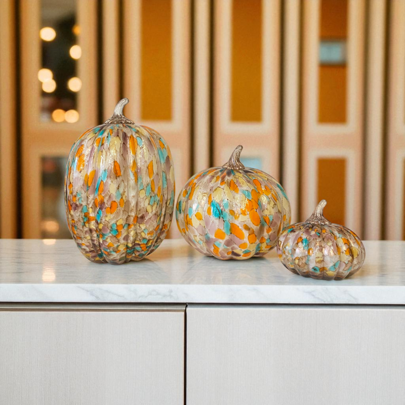 Autumn Breeze Speckled Decorative Pumpkin Duo Set