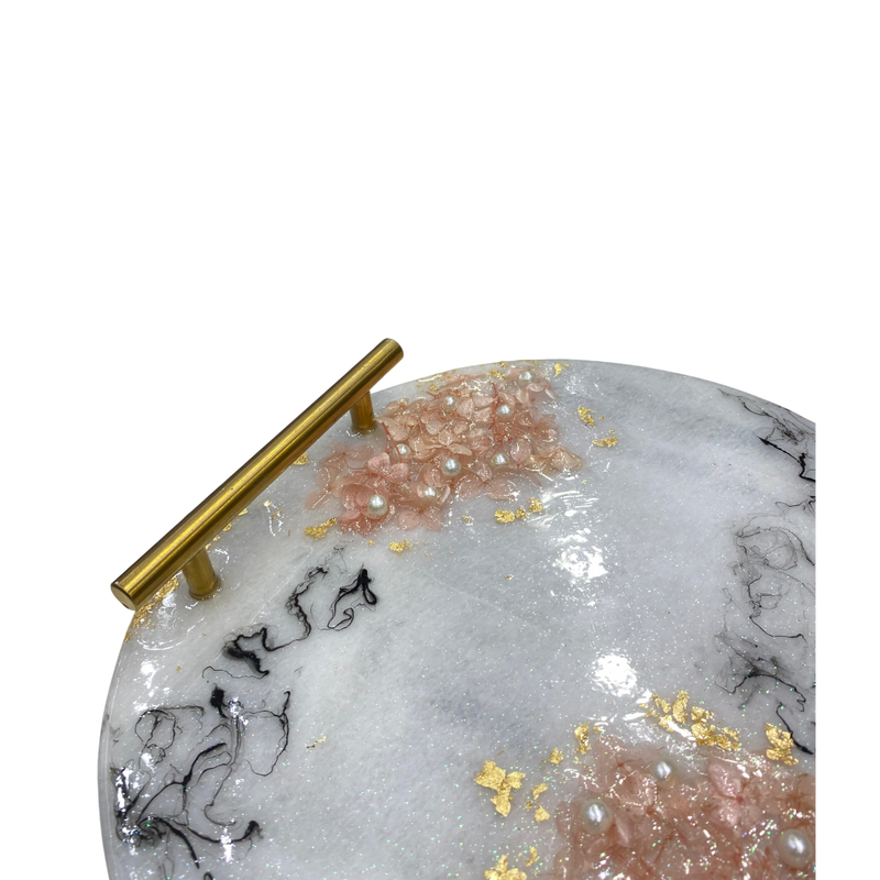 Floral Design Round Resin-Art Tray