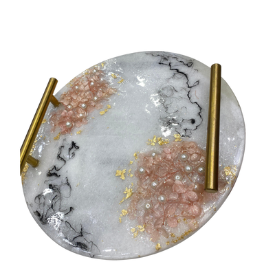 Floral Design Round Resin-Art Tray