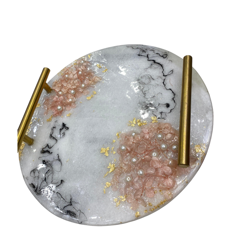 Floral Design Round Resin-Art Tray