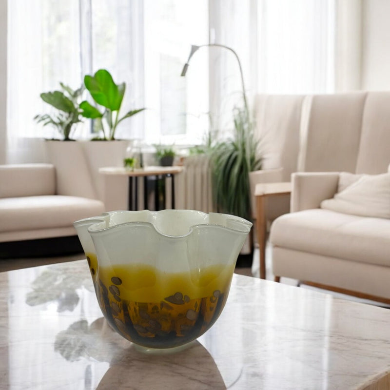 Italian Yellow and White Swirl Art Glass Bowl