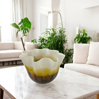 Italian Yellow and White Swirl Art Glass Bowl