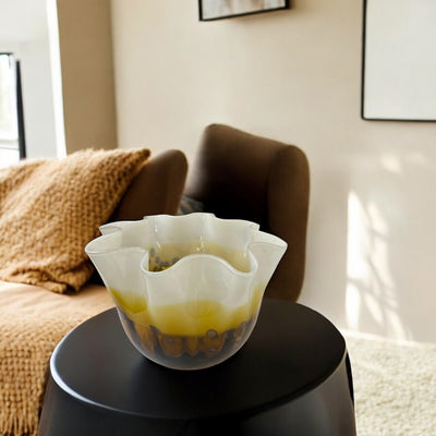 Italian Yellow and White Swirl Art Glass Bowl