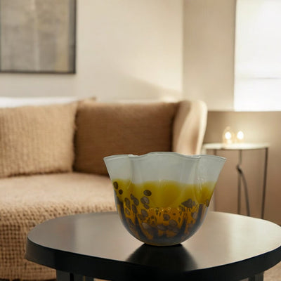 Italian Yellow and White Swirl Art Glass Bowl