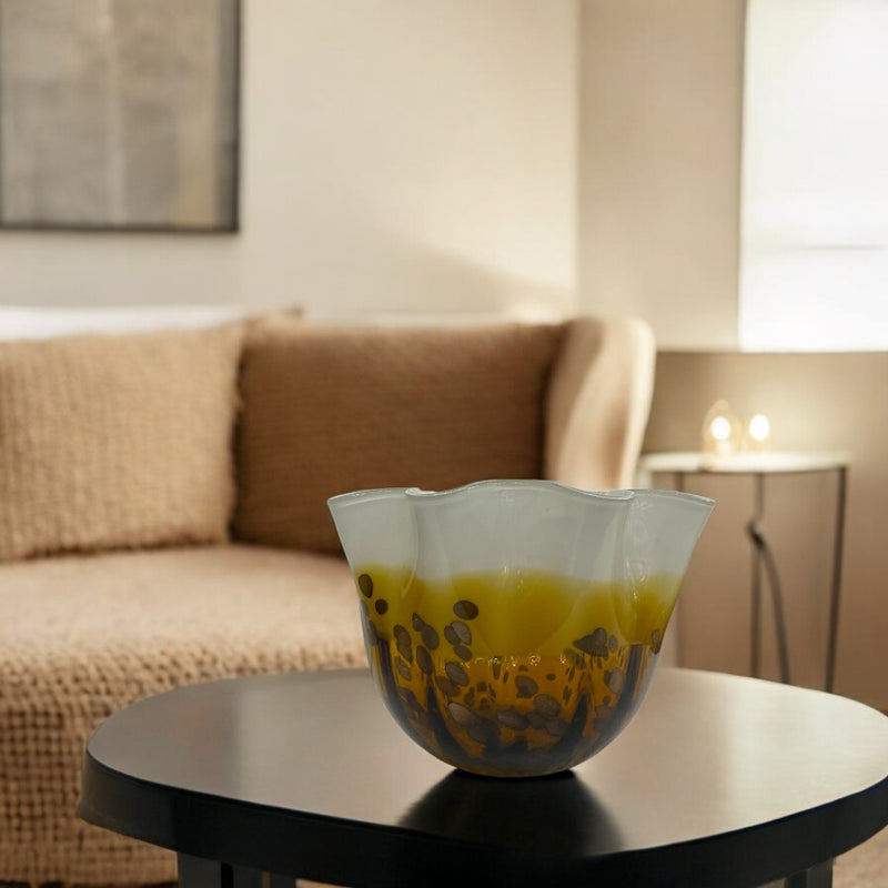 Italian Yellow and White Swirl Art Glass Bowl