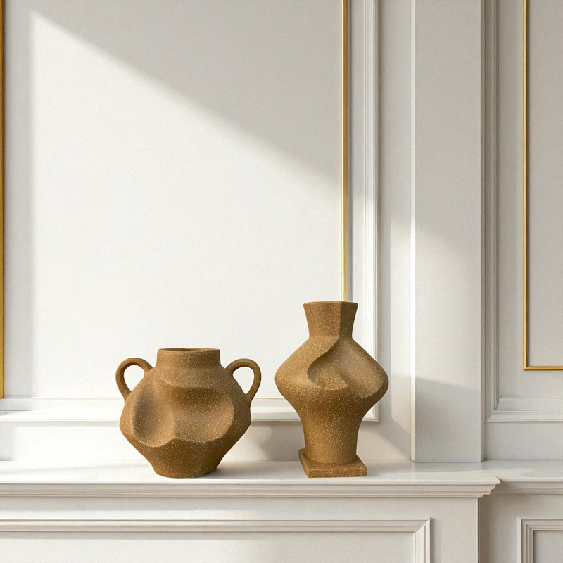 Matte Sand-Textured Abstract Ceramic Vase