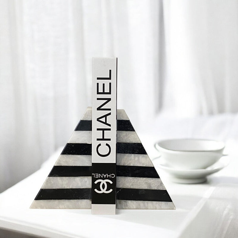 Black & White Checkered Heavy Marble Bookends Pair