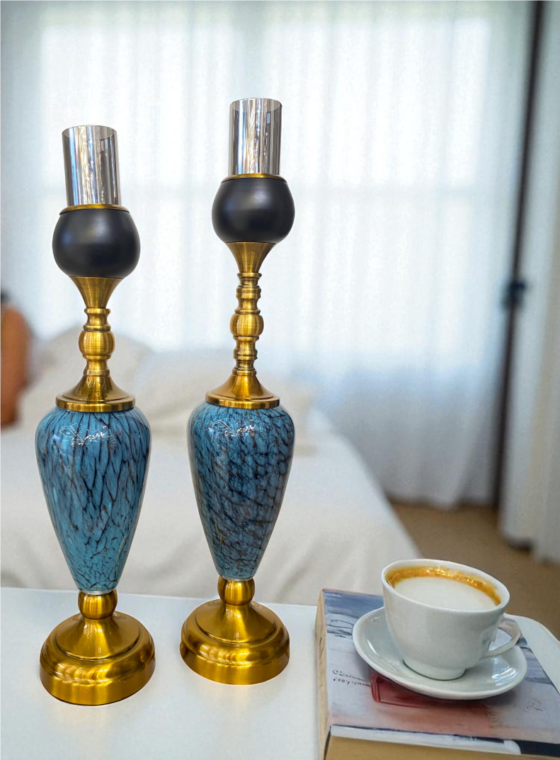 Azure Gold Ornate Candle Holders