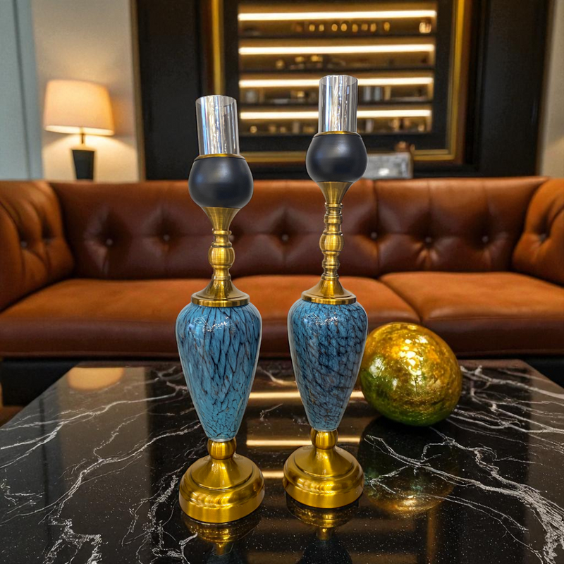 Azure Gold Ornate Candle Holders